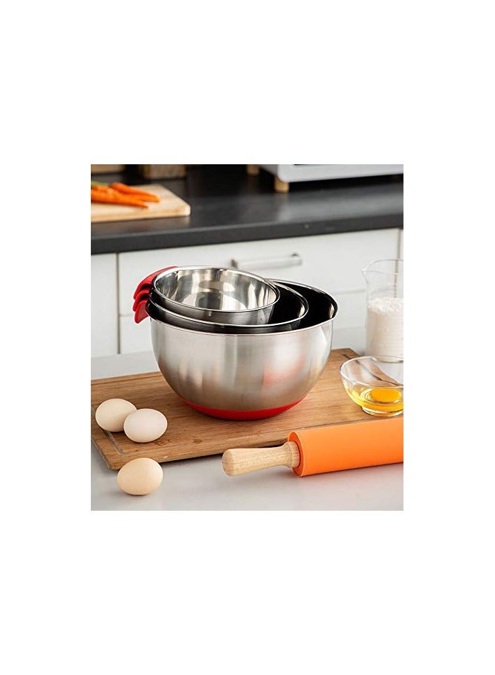 erorex Stainless Steel Mixing Bowls with Lids - Nesting Bowls with Graters, Handle, Pour Spout, Airtight Lids - Non-Slip Mixing Bowl Set for Cooking, Baking  - Image 2