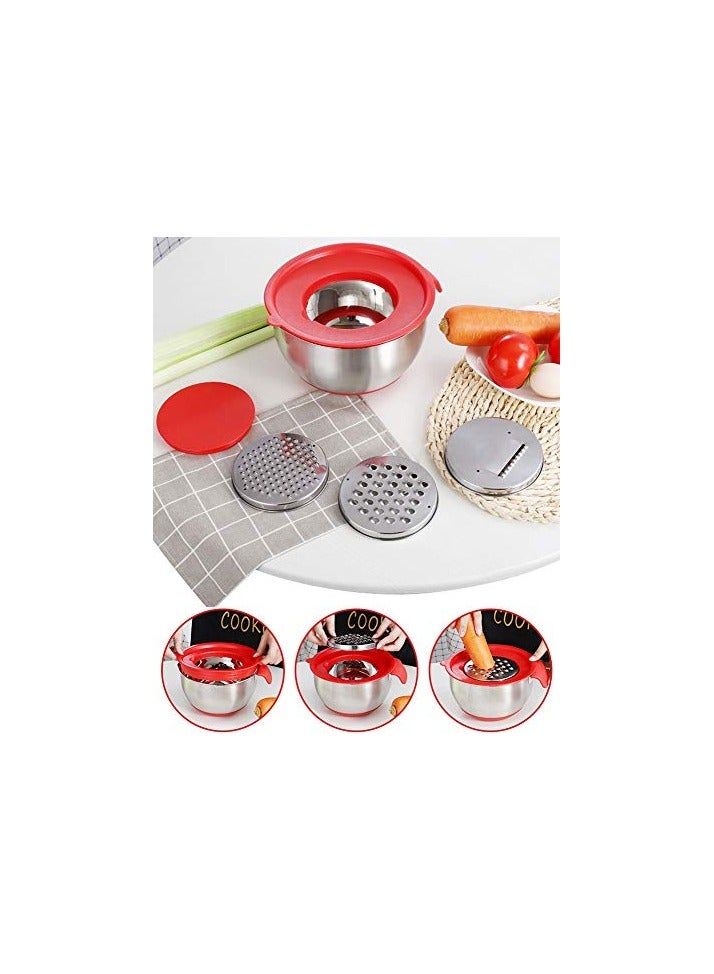 erorex Stainless Steel Mixing Bowls with Lids - Nesting Bowls with Graters, Handle, Pour Spout, Airtight Lids - Non-Slip Mixing Bowl Set for Cooking, Baking  - Image 4