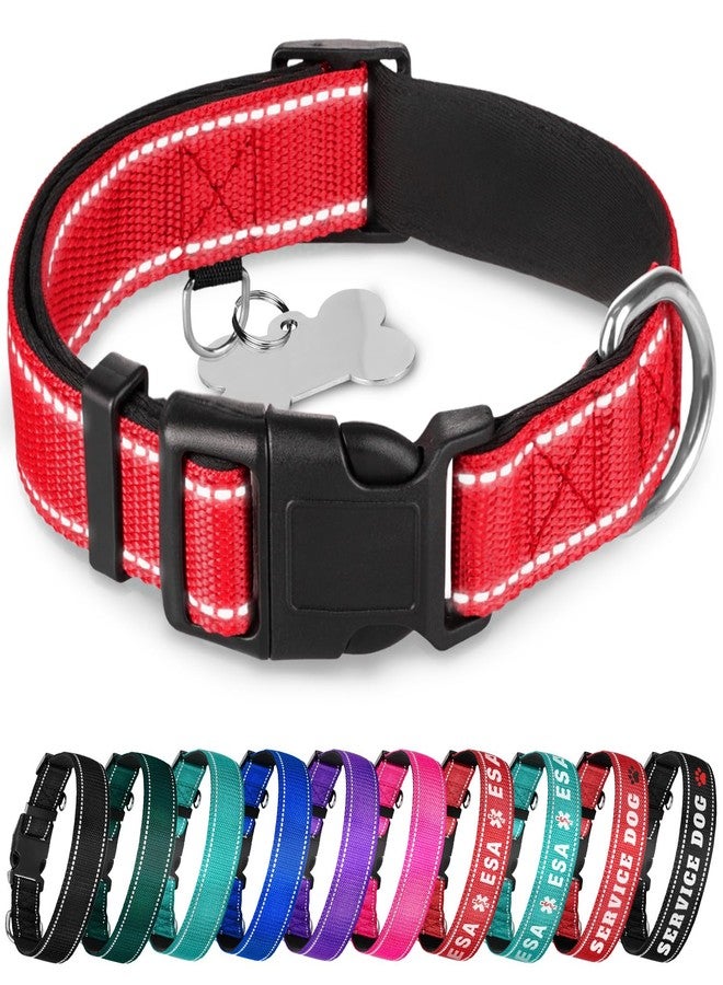 TECEUM Reflective Dog Collar - Red - L - Extra Soft Padding - Basic Nylon Pet Collar - Quick Release Buckle - Fits Small, Medium and Large Dogs, Puppies, Cats - ESA & Service Dog Options - Image 1