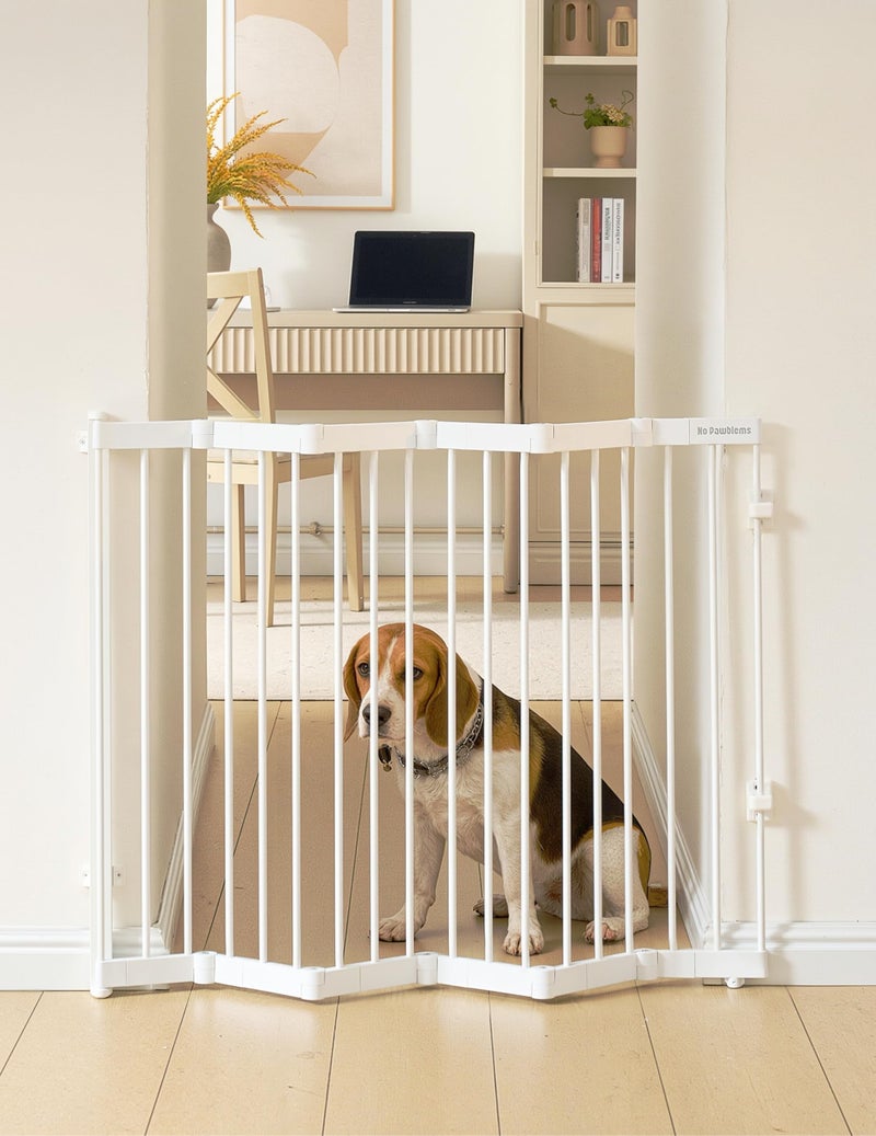 No Pawblems Retractable Safty Gate, Metal Adjustable Dog Gate for Doorways, Stairs & Hallways, Expands to 38" Wide, Auto Retract Design, No Bottom Bar, White - Image 1