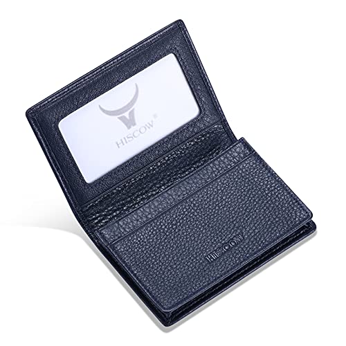 HISCOW Leather Business Card Case Holder for Men & Women, Italian Calfskin (Pebbled Blue) - Image 1