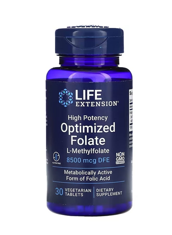 Life Extension High Potency Optimized Folate 8500 mcg DFE 30 Vegetarian Tablets - Image 1
