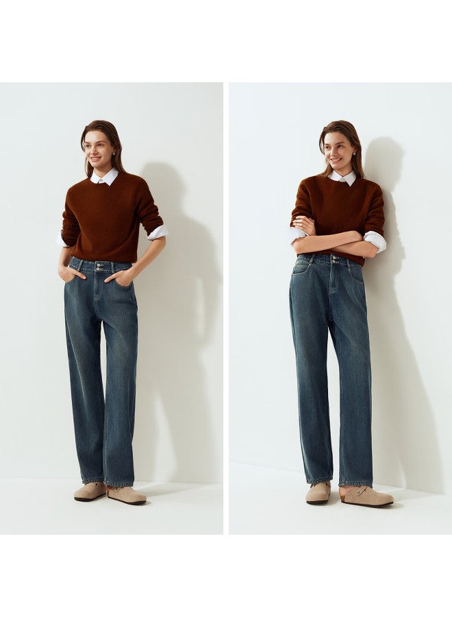Semir Women's Winter Fleece-lined High-waist Straight-leg Jeans Cool Style Floor-length Pants 109725124006 - Image 2
