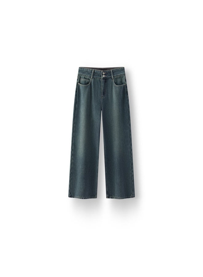 Semir Women's Winter Fleece-lined High-waist Straight-leg Jeans Cool Style Floor-length Pants 109725124006 - Image 3