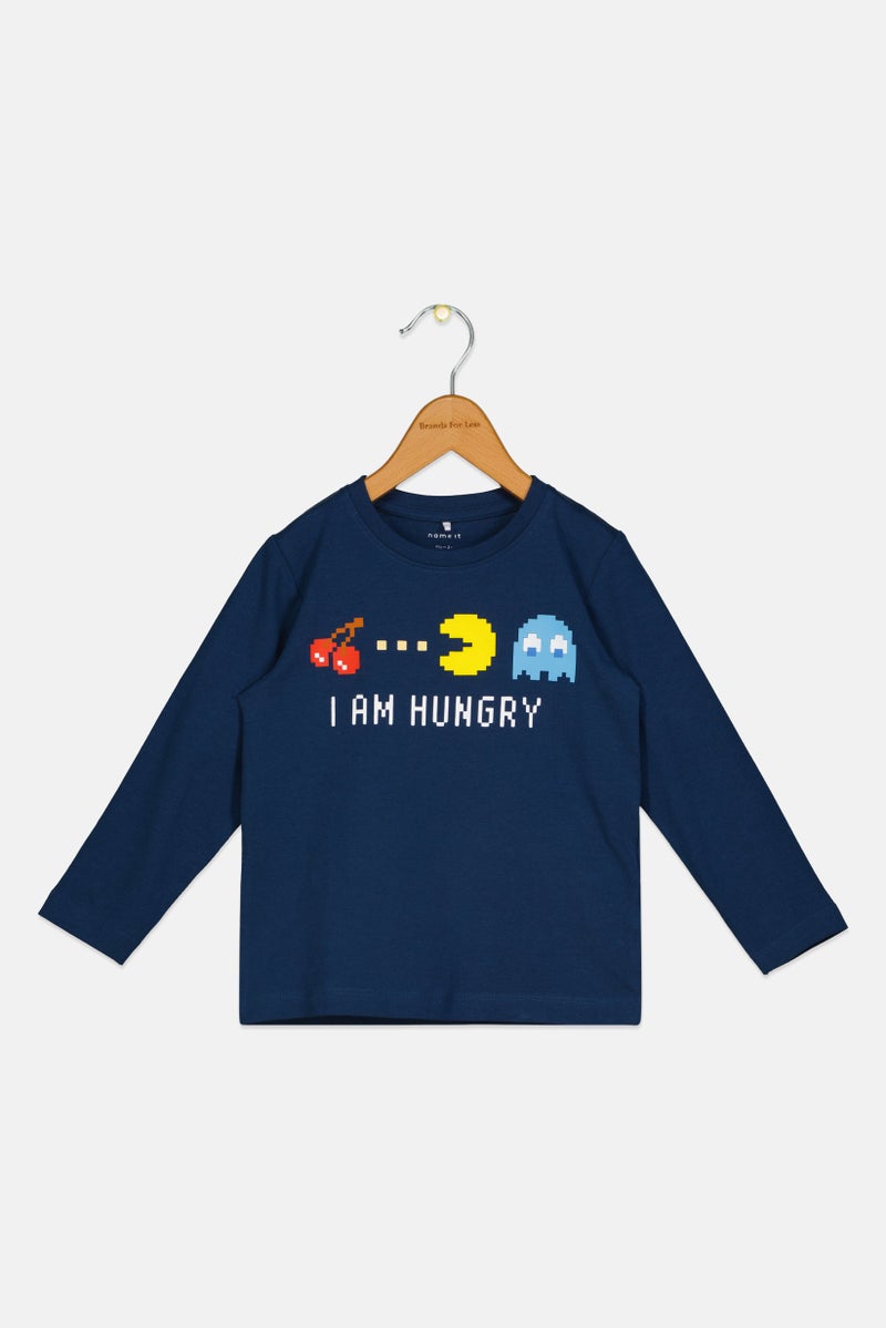 NAME IT Toddlers Boy Long Sleeve Graphic Print T Shirt, Navy - Image 1