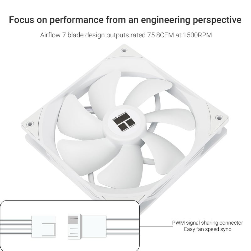 Thermalright TL-C14CW CPU Cooler, S-FDB Bearing 140mm Case Fan With 4-PWM Control, Low Noise Computer Chassis Cooling, White (TL-C14CW) - Image 3