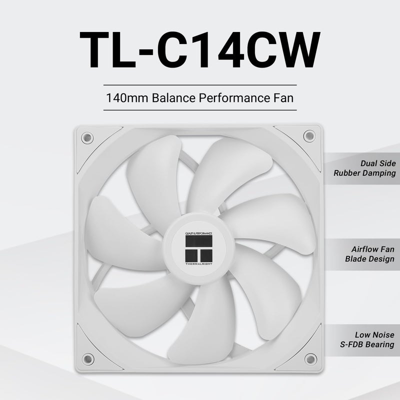 Thermalright TL-C14CW CPU Cooler, S-FDB Bearing 140mm Case Fan With 4-PWM Control, Low Noise Computer Chassis Cooling, White (TL-C14CW) - Image 2
