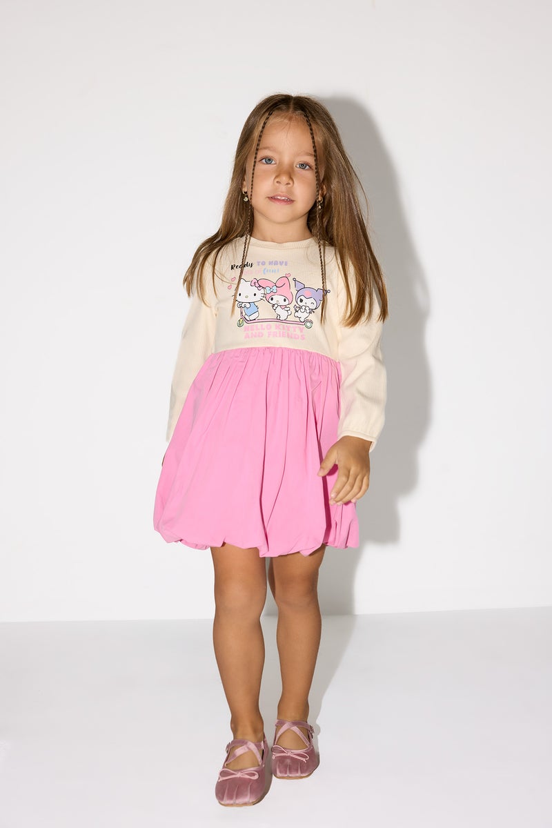 DeFacto Pink Baby Girl Balloon Crew Neck Long Sleeve Knitted Dress Casual - Image 1