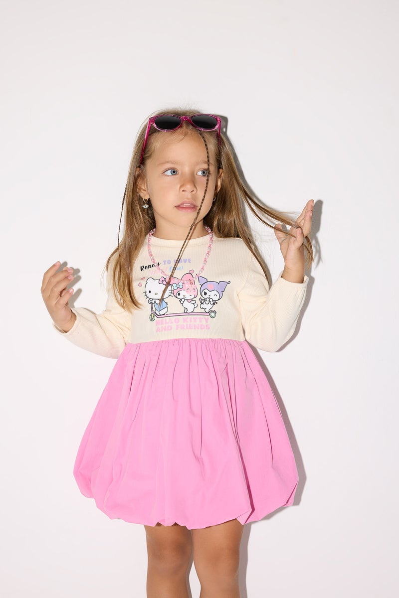 DeFacto Pink Baby Girl Balloon Crew Neck Long Sleeve Knitted Dress Casual - Image 3