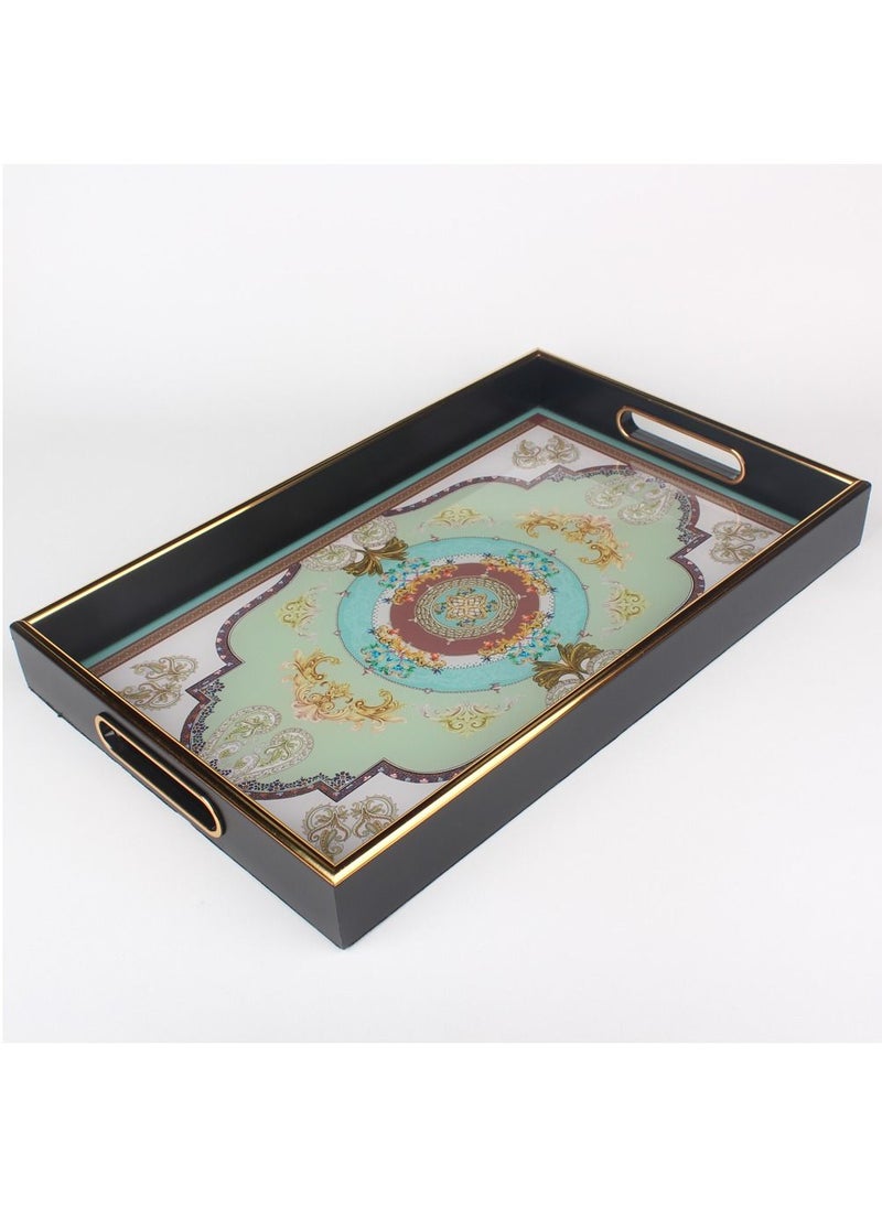 Generic - Rectangular serving tray with gold edge luxury black green design - Image 1