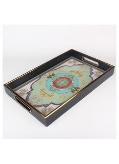 Rectangular serving tray with gold edge luxury black green design