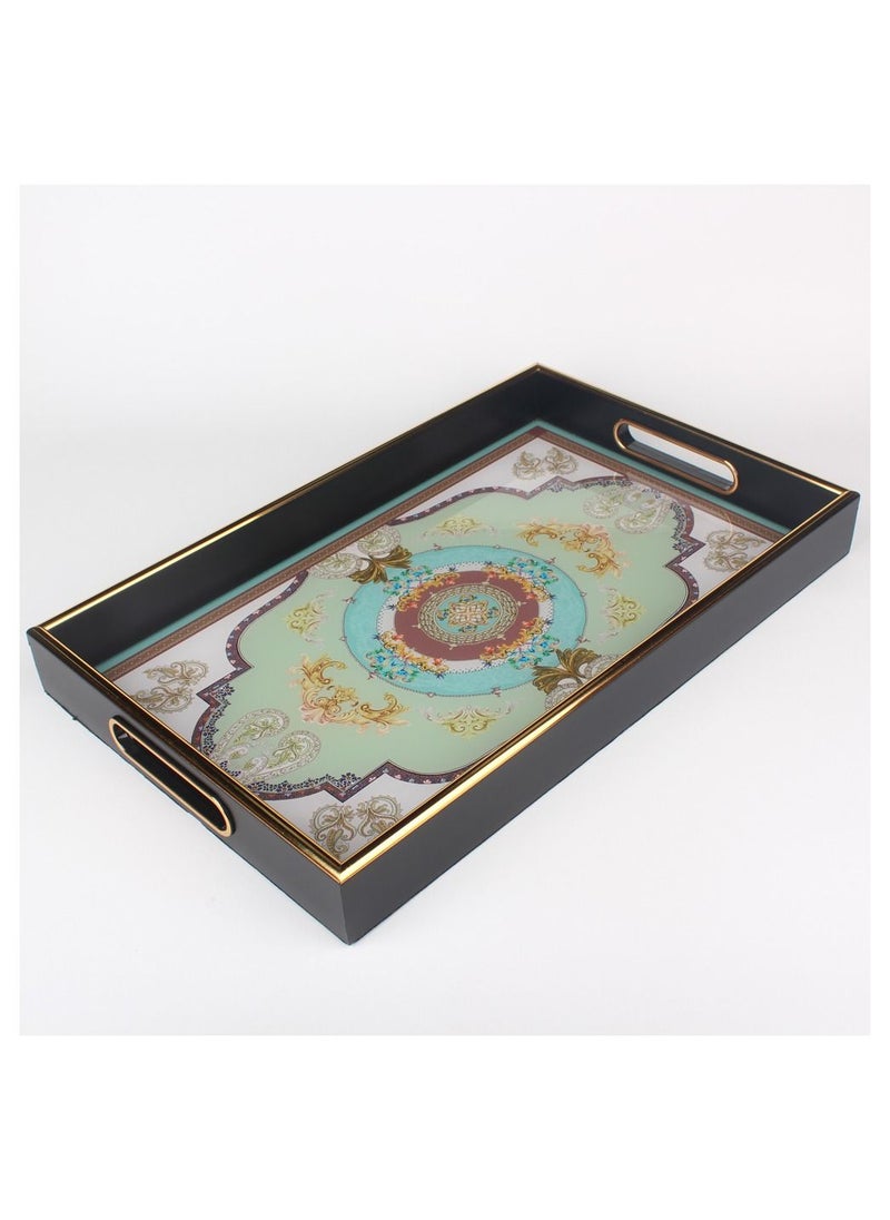 Generic - Rectangular serving tray with gold edge luxury black green design - Image 1