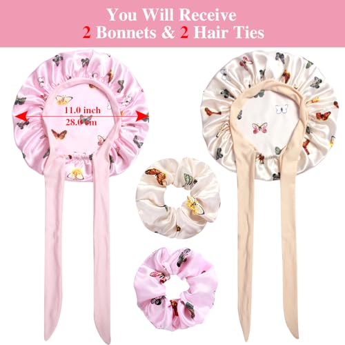 Heniho 22 Satin Bonnets with Scrunchies for Kids Cute Hair Bonnets for Girls Sleeping Curly Hair D - Image 3