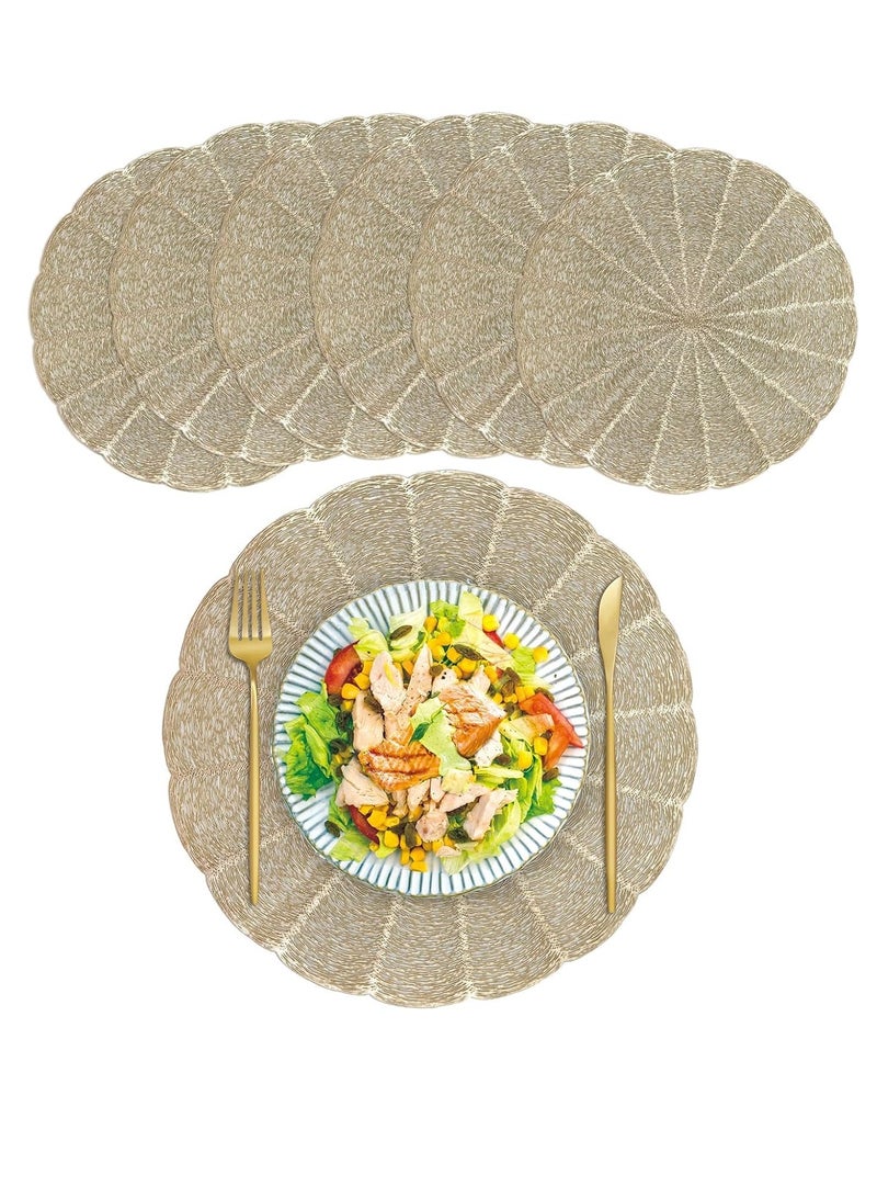 Excefore Placemats Set of 6, Round Gold Vinyl Placemats 15''Easy-to-Clean Non-Slip Heat-Resistant Place Mats for Dinning Table, Wedding, Party, Festival - Image 1