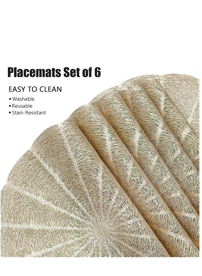 Excefore Placemats Set of 6, Round Gold Vinyl Placemats 15''Easy-to-Clean Non-Slip Heat-Resistant Place Mats for Dinning Table, Wedding, Party, Festival - Image 2