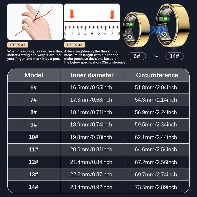 GQ Health Smart Ring IP68 Waterproof Fitness Tracker with Heart Rate Blood Oxygen Sleep Monitor Steps Calories No Subscription for iPhone and Android - Image 2