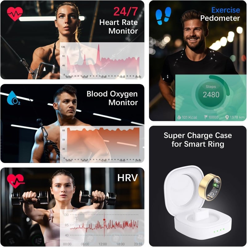 GQ Health Smart Ring IP68 Waterproof Fitness Tracker with Heart Rate Blood Oxygen Sleep Monitor Steps Calories No Subscription for iPhone and Android - Image 3