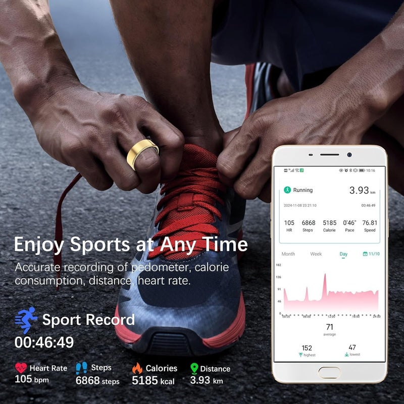 GQ Health Smart Ring IP68 Waterproof Fitness Tracker with Heart Rate Blood Oxygen Sleep Monitor Steps Calories No Subscription for iPhone and Android - Image 4