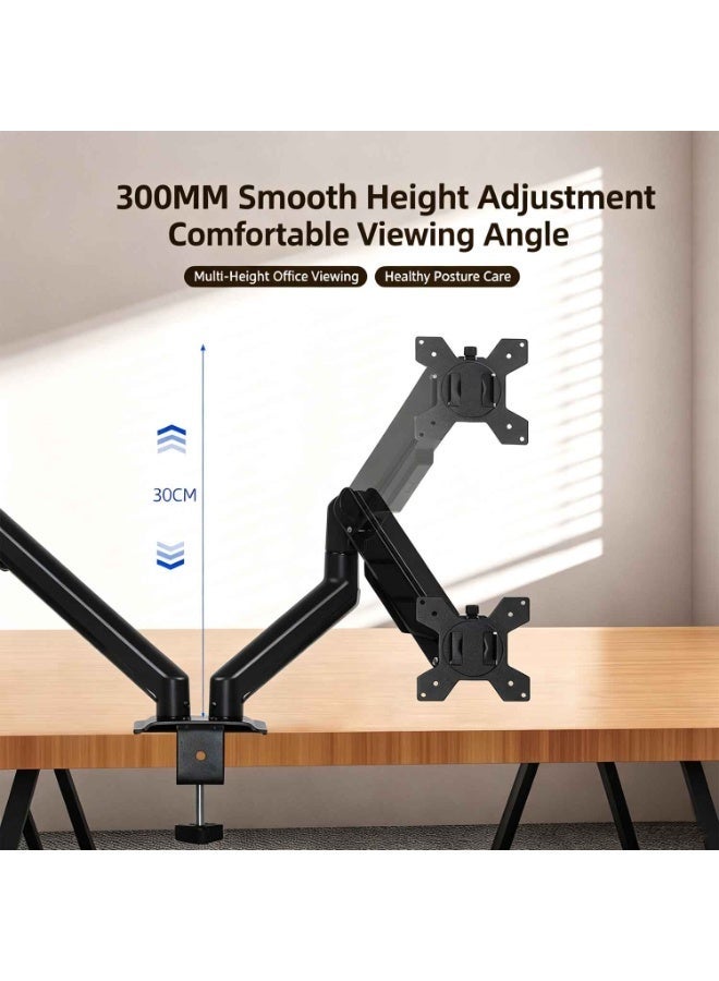 Dual Balanced Monitor Arms,Dual Monitor Stand,Effortless Adjustment,Outstanding Flexibility,180 Degree Rotation,Two Monitors,Fit Screen Size 10" - 32",Computer Display Arm,Black - Image 2
