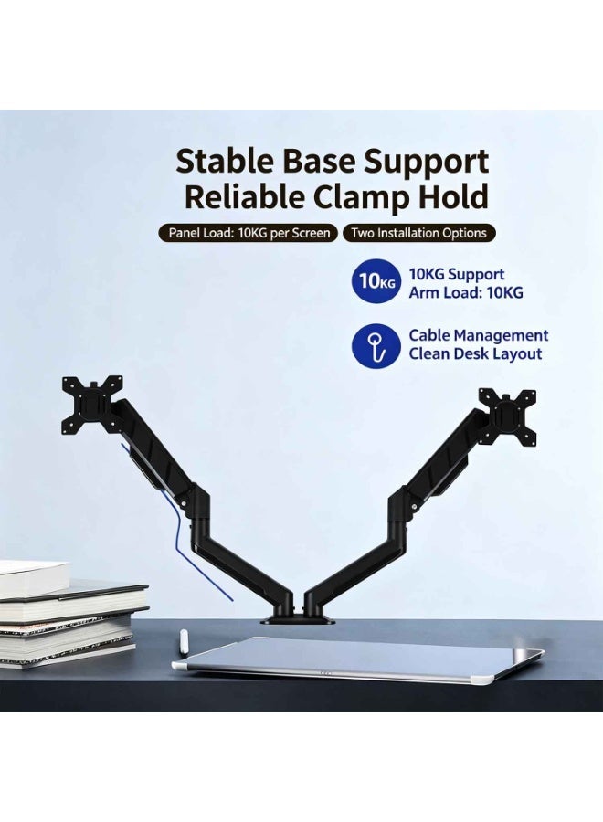 Dual Balanced Monitor Arms,Dual Monitor Stand,Effortless Adjustment,Outstanding Flexibility,180 Degree Rotation,Two Monitors,Fit Screen Size 10" - 32",Computer Display Arm,Black - Image 4