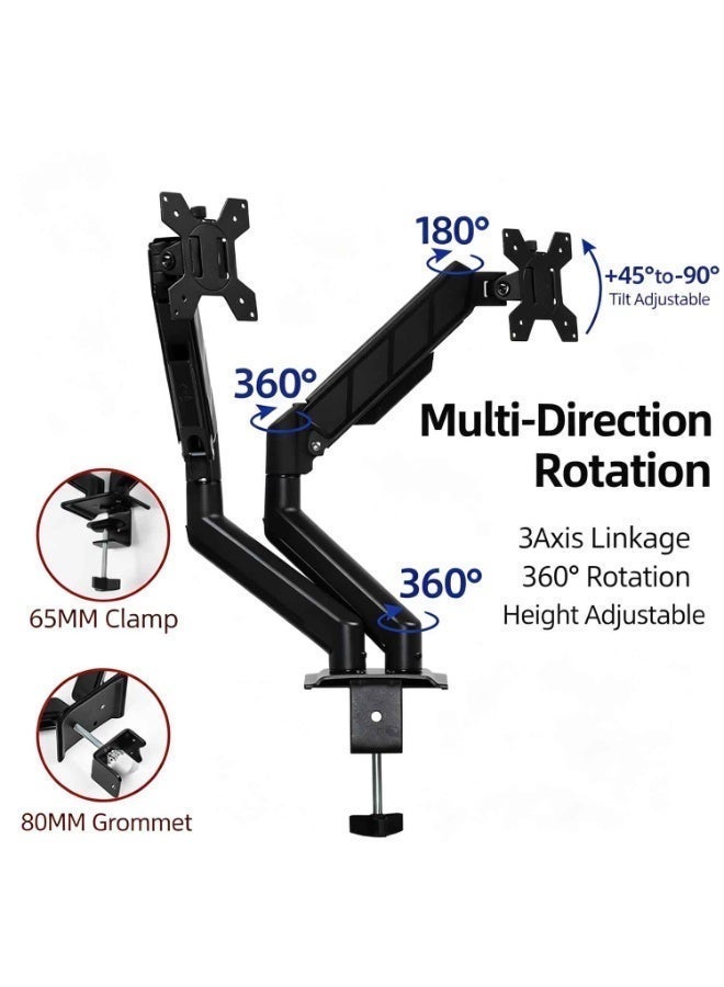 Dual Balanced Monitor Arms,Dual Monitor Stand,Effortless Adjustment,Outstanding Flexibility,180 Degree Rotation,Two Monitors,Fit Screen Size 10" - 32",Computer Display Arm,Black - Image 5