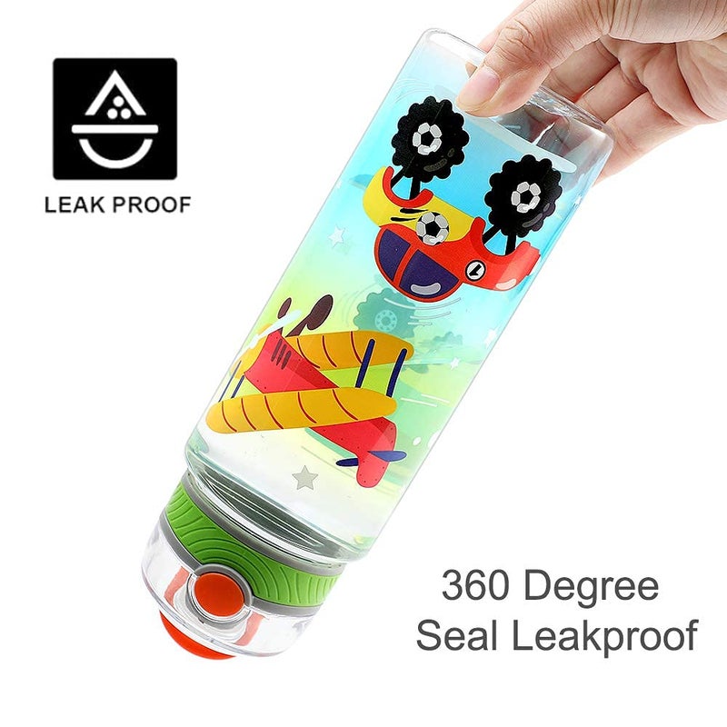 Home Tune Cute Water Bottle for School Kids Boys  BPA FREE Tritan & Leak Proof Flip Top Lid & Easy Clean & Carry Handle  23oz/ 680ml - Airplane & Truck - Image 5
