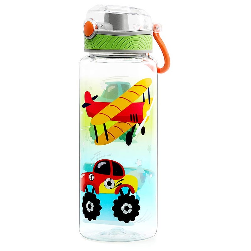 Home Tune Cute Water Bottle for School Kids Boys  BPA FREE Tritan & Leak Proof Flip Top Lid & Easy Clean & Carry Handle  23oz/ 680ml - Airplane & Truck - Image 1