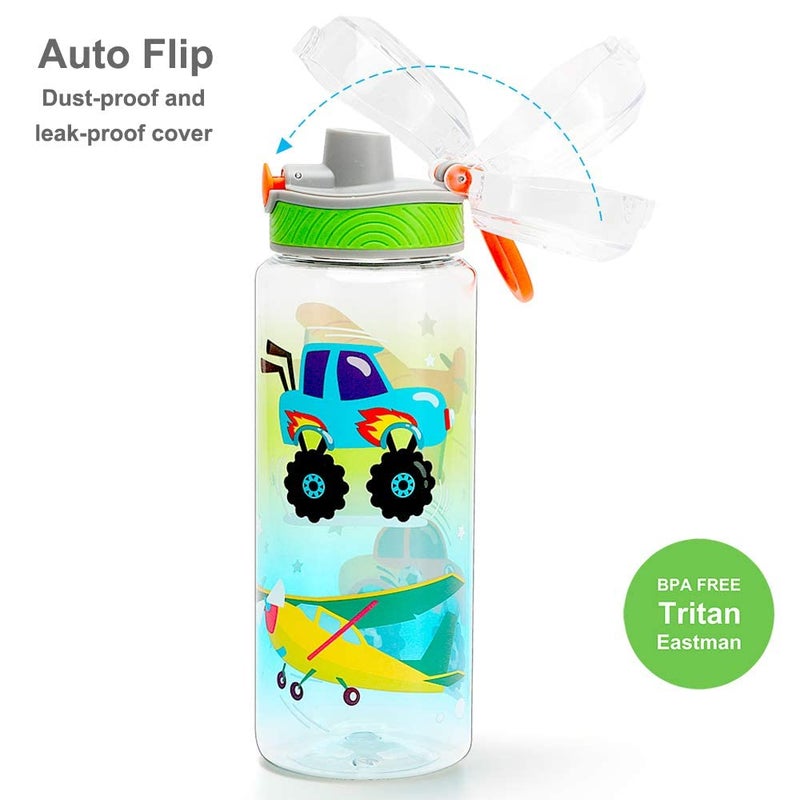 Home Tune Cute Water Bottle for School Kids Boys  BPA FREE Tritan & Leak Proof Flip Top Lid & Easy Clean & Carry Handle  23oz/ 680ml - Airplane & Truck - Image 4
