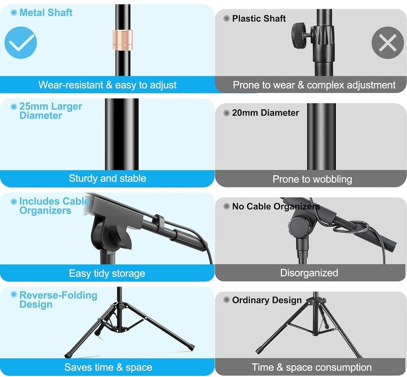 kh Mic Stand with Boom Arm Heavy Duty Tripod Microphone Stand Floor Holder Height Adjustable with 1 Mic Clip for Singing Performance Home Studio Recording Podcast Stage Use - Image 5