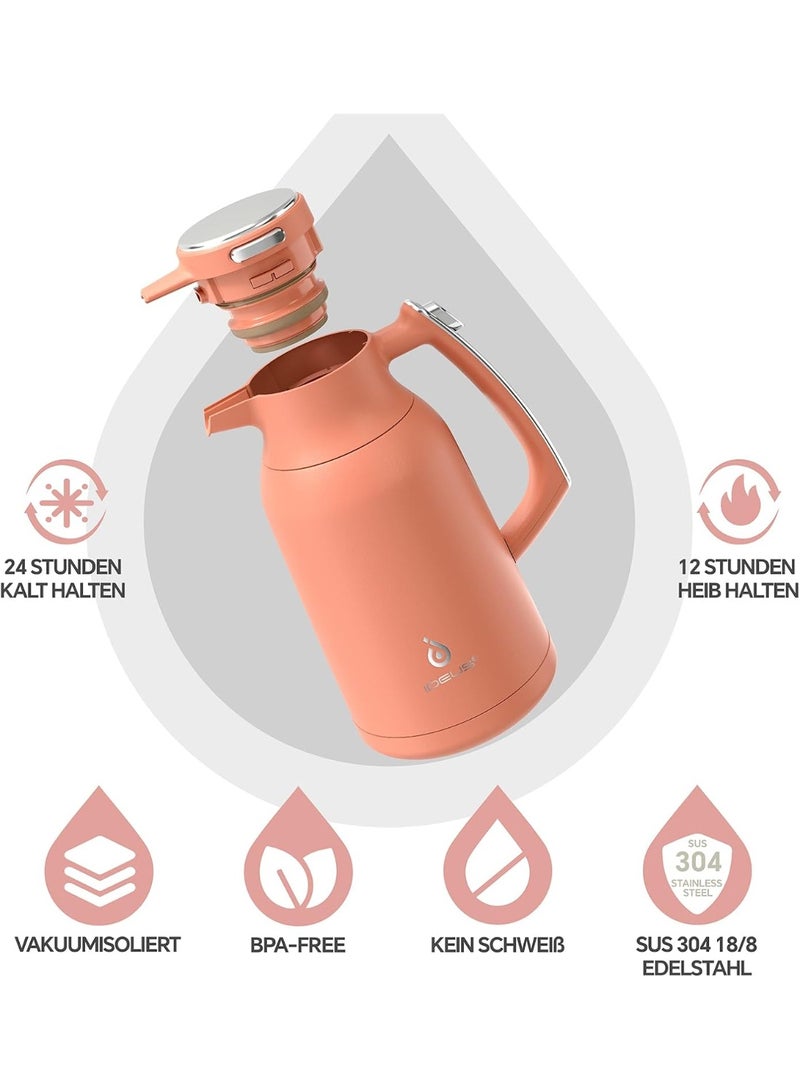 IDEUS Thermos Flask, 2 L, Stainless Steel Double-Walled Coffee Pot, Vacuum Insulation, Insulated Jug, Warming Jug, Teapot for Coffee, BPA-Free, - Image 2