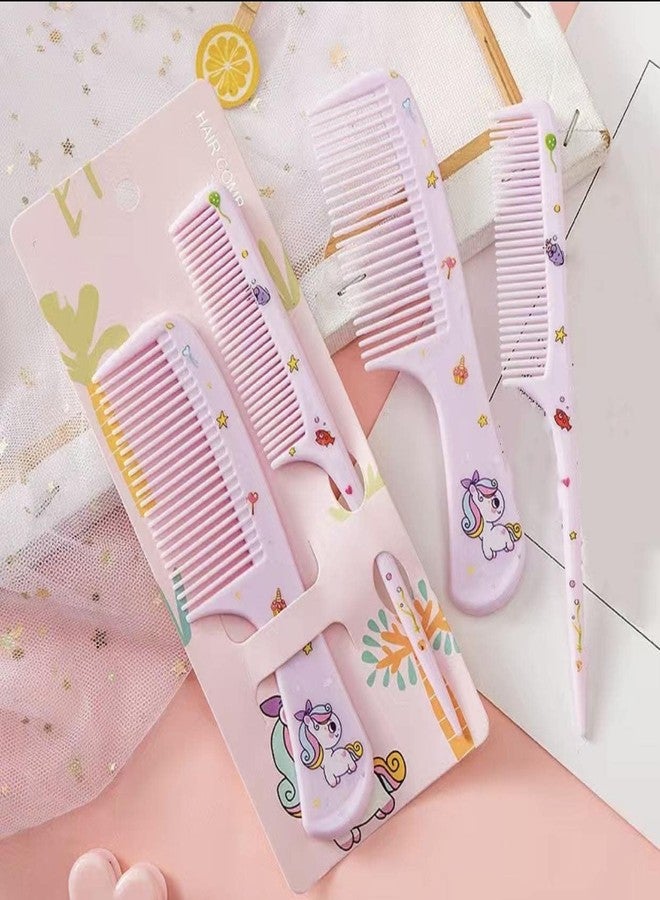 Girls Kids Cute Hair Comb Set, Portable Anti-Static Plastic Hairdressing Comb Hair Comb Gift (Purple unicorn)