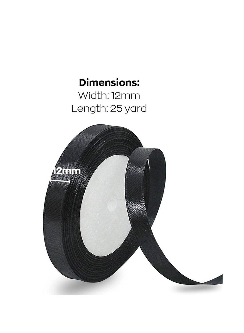 MARKQ Black Satin Ribbon, 12mm x 25yd Double Faced Polyester Ribbon for Gift Wrapping, Party Favors, Wedding Decorations, Bow Making, Bouquets, Sewing Projects & Craft Supplies  - Image 2