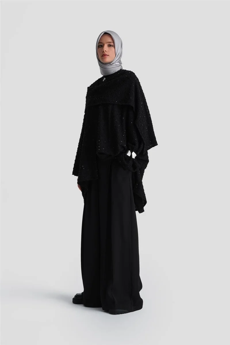 ARMINE Sequin Fabric Asymmetric Cardigan 24K5607 Black