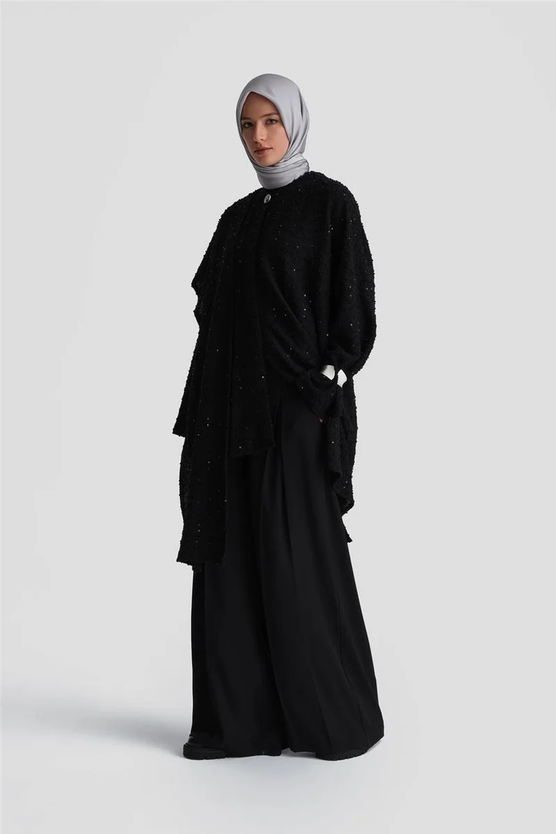 ARMINE Sequin Fabric Asymmetric Cardigan 24K5607 Black