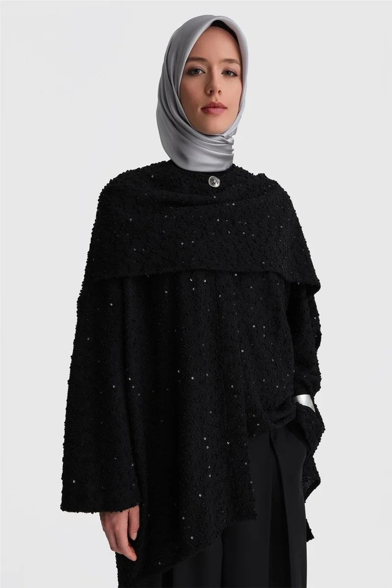 ARMINE Sequin Fabric Asymmetric Cardigan 24K5607 Black