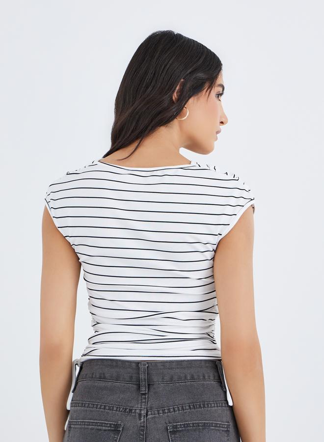 Take Two Striped Cowl Neck T-Shirt with Side Ruched Detail - Image 4