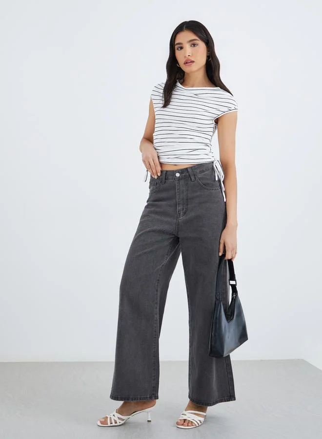 Take Two Take Two Striped Cowl Neck T-Shirt with Side Ruched Detail