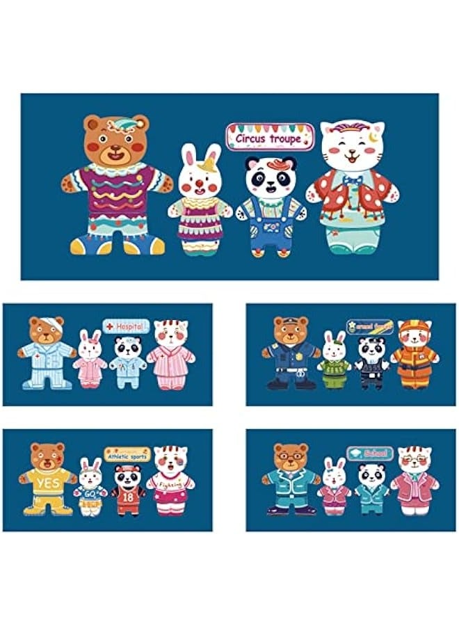 دوركو صندوق لعبة تلبيس الدب الخشبي من أمانا - لعبة تجميع ومطابقة الصور - دمية خشبية للأطفال من عمر 3 سنوات تحتوي على دب، أرنب، باندا، وقطط - لعبة مغناطيسية للأطفال الصغار - اللون الأزرق - Image 3