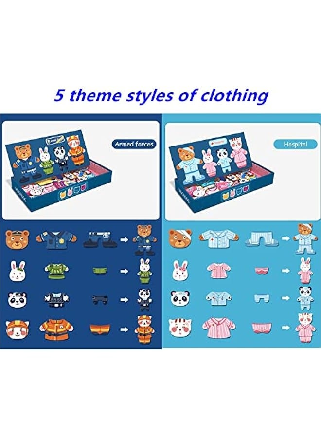 دوركو صندوق لعبة تلبيس الدب الخشبي من أمانا - لعبة تجميع ومطابقة الصور - دمية خشبية للأطفال من عمر 3 سنوات تحتوي على دب، أرنب، باندا، وقطط - لعبة مغناطيسية للأطفال الصغار - اللون الأزرق - Image 4