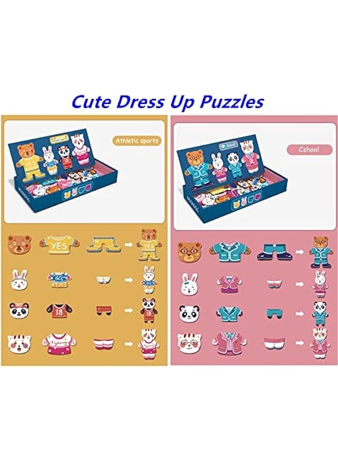 دوركو صندوق لعبة تلبيس الدب الخشبي من أمانا - لعبة تجميع ومطابقة الصور - دمية خشبية للأطفال من عمر 3 سنوات تحتوي على دب، أرنب، باندا، وقطط - لعبة مغناطيسية للأطفال الصغار - اللون الأزرق - Image 5