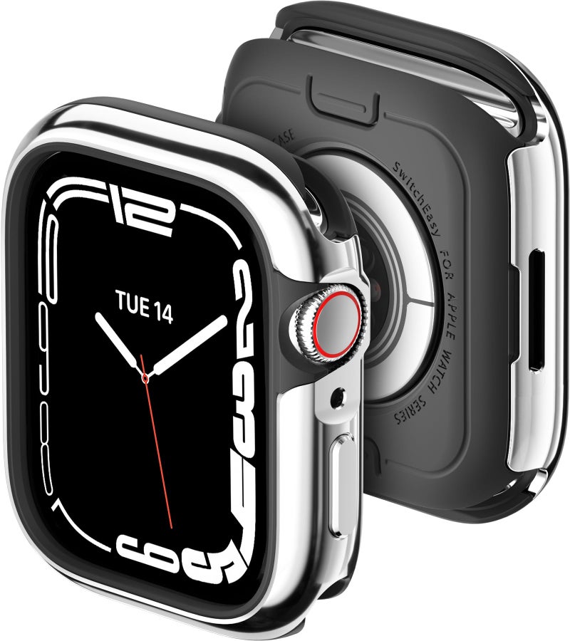 MAGEASY Aircraft-Grade Aluminum Rugged Case for 41mm Apple Watch Series 9, Series 8, Series 7 | 2 in 1 Metal Hard Shell with Shockproof Inner Bumper for Maxed Protection, Odyssey - Flash Silver - Image 1