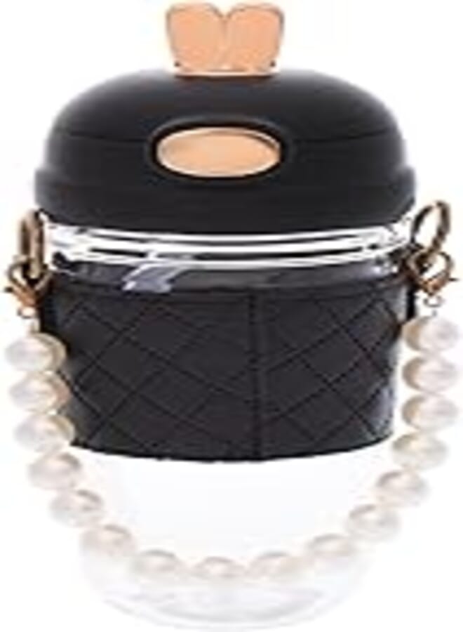 Generic Acrylic Medium Cup Containing Leather Holder With Pearl Strap And Silicone Straw Modern Design Practical For Hot Cold Drinks Set Of 3 Pieces - Black Gold