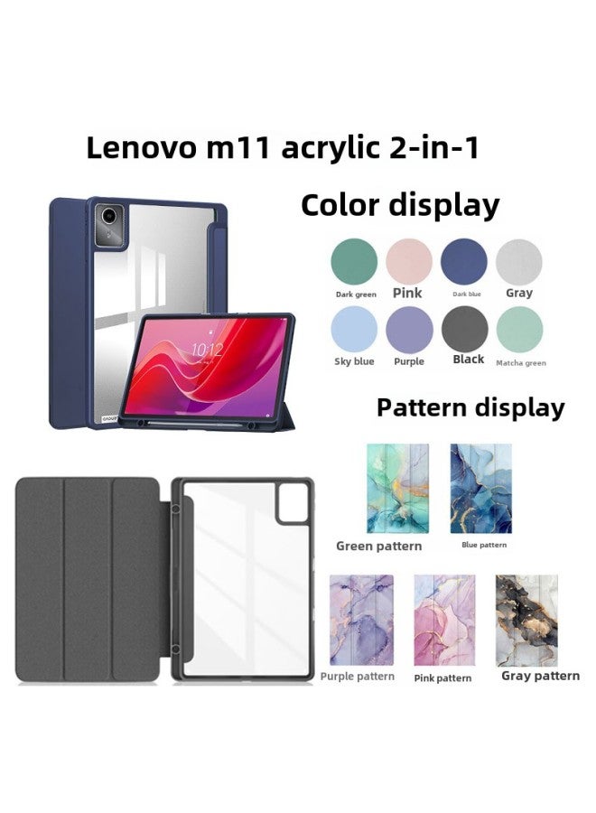 Suitable For Lenovo TAB M11 Tri-fold Transparent Acrylic Anti-drop Case Pen Slot Tablet PC Protective Cover-Color:dark Green - Image 1