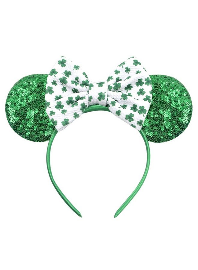 Kiddale St. Patrick’S Day Headbandshamrock Headband For Women Girlsgreen Irish Sequin Mouse Earlucky Clover Hair Accessories Costume Cosplay Headwear For Irish Party Holiday Decorations - Image 1