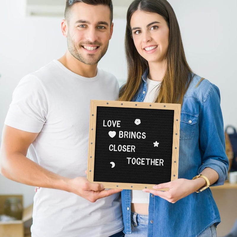 ANWEOR 10 x 10 in Felt Letter Board with LED Lights,Changeable Message Board with Wooden Frame and Wall Mount Hook,Letter Board with 477 Letters for Pregnancy Announcement/Baby/Celebration/Home Decor(Black) - Image 5