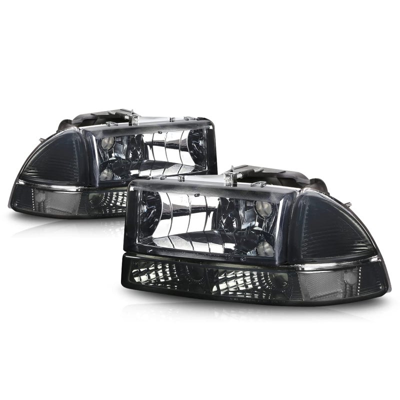 PM PERFORMOTOR Smoke Lens Clear Corner Headlights Replacement Compatible with 9804 Dodge Durango 9704 Dakota PMHLDODA97044POHSC