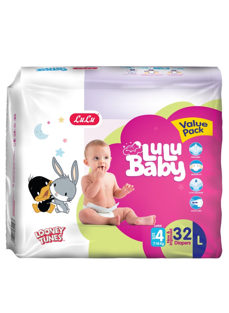 LuLu Baby Diapers Size 4 Large 7-14 kg Value Pack 32 pcs