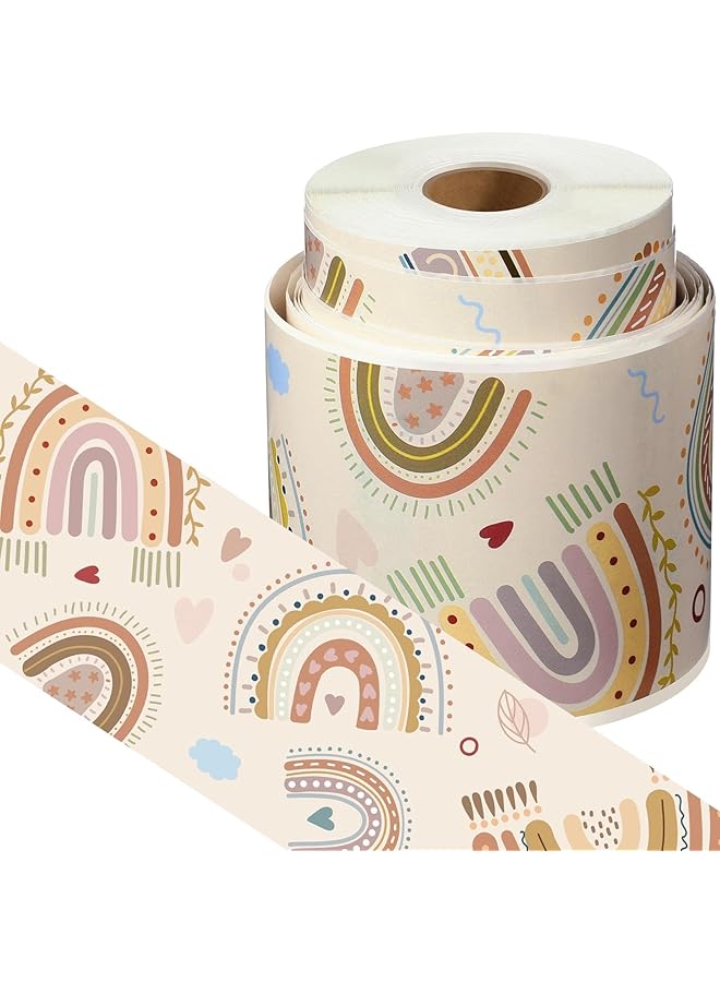 erorex Rainbow Bulletin Board Border Trim Scalloped Trim Decorations 98.4 Feet Pet Synthetic Paper Multicolor Rainbow Hearts And Dots Boho Style Classroom And Office Decor - Image 1