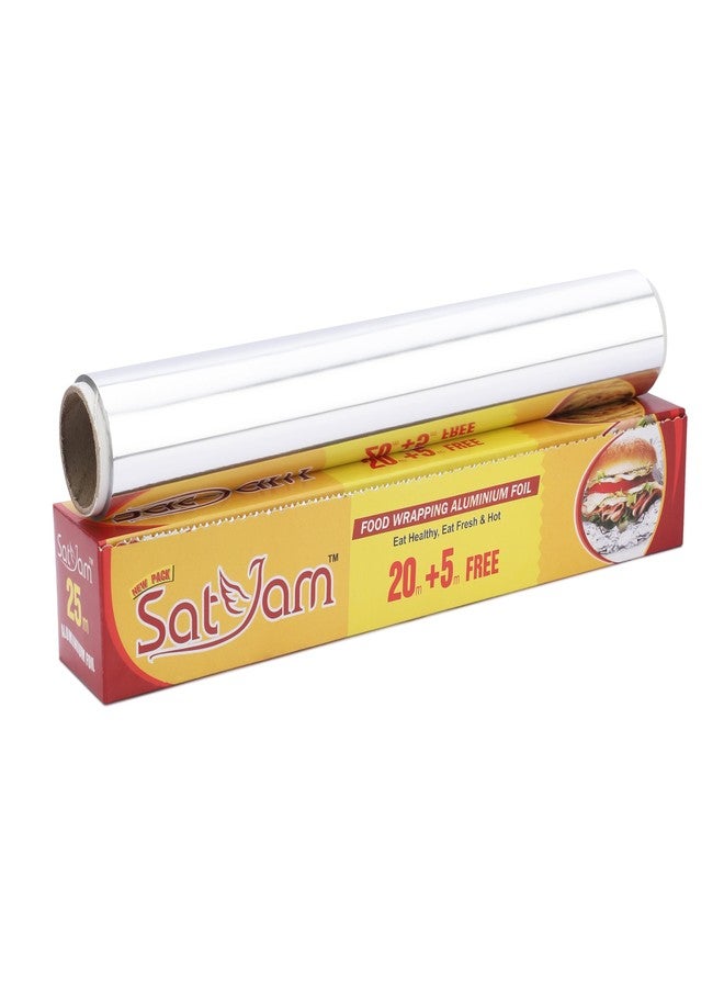 SATYAM لفائف الألمنيوم ساتيام، 25 متر، سمك 11 ميكرون، عبوة مجانية 20+5م، عبوة واحدة من ورق لف الألمنيوم متعدد الاستخدامات - Image 1