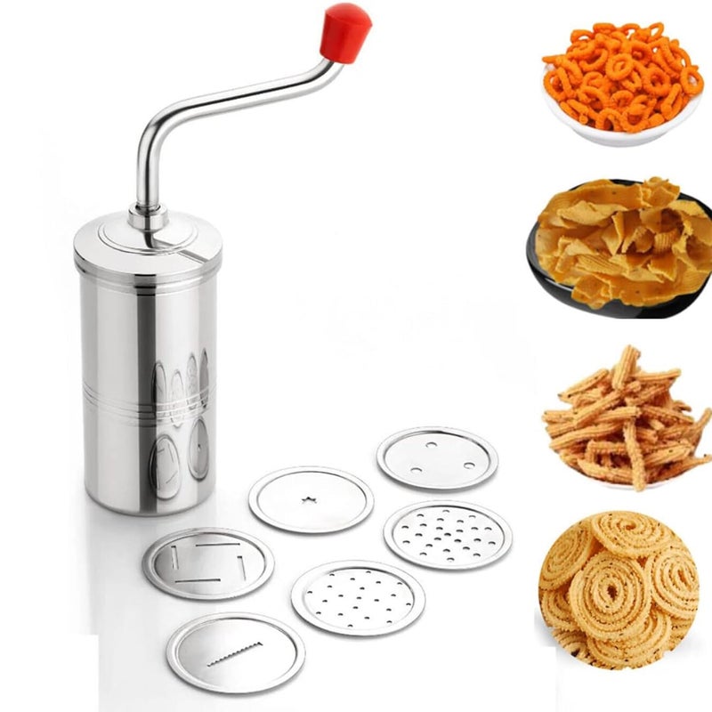 IDEAL PRIME Heavy Duty Stainless Steel Sev Maker with 6 Differnt Design Jali Steel Rolling Chakli Maker Murukku Machine Kitchen Tools of Snacks Maker Stainless Steel with Set of 6 Plates Pack of 1 - Image 1